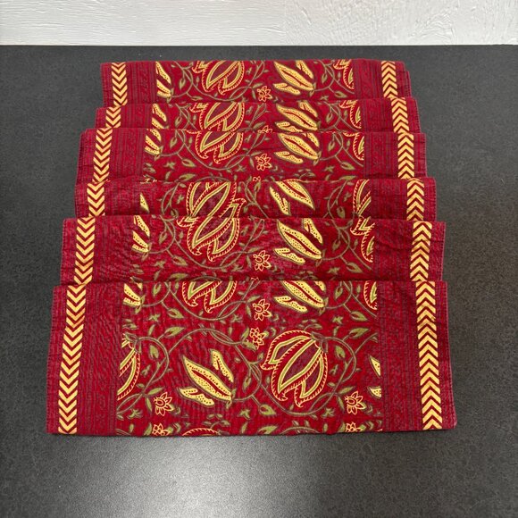 Organic Cotton Placemats – Deep Red with Gold Chevron Border & Artisan Set of 6 - Picture 3 of 9